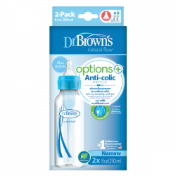 Dr. Brown's - Natural flow options+ anti-colic bottle narrow Πλαστικό μπιμπερό με στενό λαιμό & θηλή σιλικόνης - 2x250ml