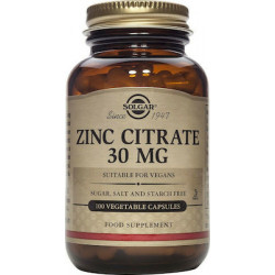 Solgar - Zinc Citrate 30mg Συμπλήρωμα Κιτρικού Ψευδάργυρου - 100veg.caps