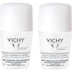 Vichy - Deodorant 48-ωρη φροντίδα Αποσμητικό Roll-On για  ευαίσθητες ή αποτριχωμένες επιδερμίδες  2x50ml