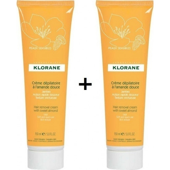 Klorane - Hair Removal Cream with Sweet Almond Αποτριχωτική κρέμα με Γλυκό Αμύγδαλο 1+1 Δώρο - 2Χ150ml