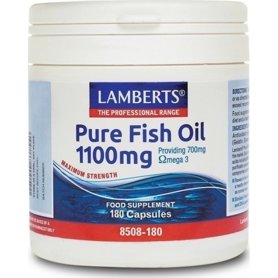 Lamberts - Pure fish oil 1100mg Συμπλήρωμα Ιχθυέλαιων για τη διατήρηση της υγείας της καρδιάς, του δέρματος, του εγκεφάλου & των αρθρώσεων - 180caps