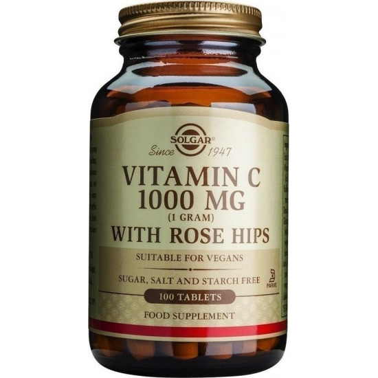 Solgar - Vitamin C 1000mg with rose hips Συμπλήρωμα διατροφής Βιταμίνης C με καρπούς αγριοτριανταφυλλιάς - 100tabs