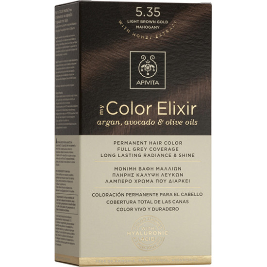 Apivita - My color elixir No 5.35 light brown gold mahogany Μόνιμη βαφή μαλλιών (Καστανό ανοιχτό μελί μαονί) - 1τμχ