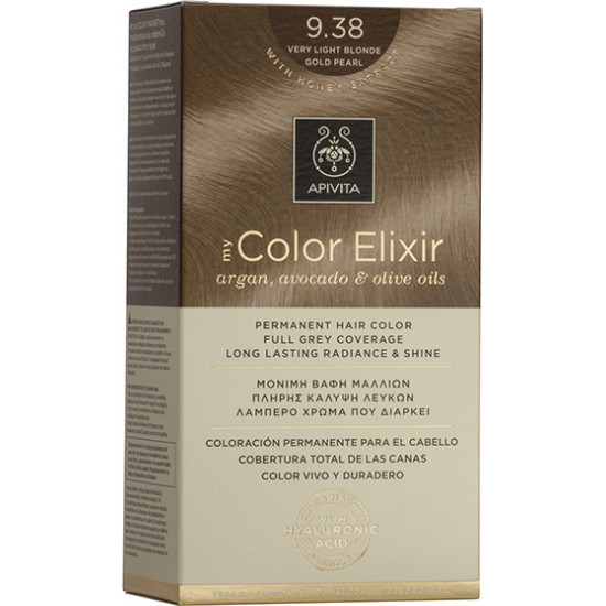 Apivita - My color elixir No 9.38 very light blonde gold pearl Μόνιμη βαφή μαλλιών (Ξανθό πολύ ανοιχτό μελί περλέ) - 1τμχ