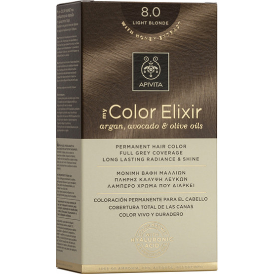 Apivita - My color elixir No 8.0 light blonde Μόνιμη βαφή μαλλιών (Ξανθό ανοιχτό) - 1τμχ