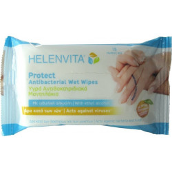 Helenvita - Protect antibacterial wet wipes Υγρά αντιβακτηριδιακά μαντηλάκια με άρωμα πορτοκάλι - 15τμχ