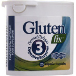 Uni-Pharma - Gluten fix Συμπλήρωμα διατροφής που υποστηρίζει τη διαδικασία της πέψης με 3 πεπτικά ένζυμα - 25caps