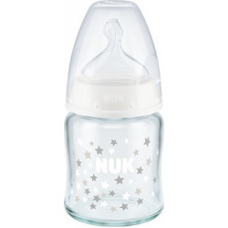 Nuk - First choice+ Γυάλινο μπιμπερό με θήκη σιλικόνης 0-6 μηνών (διάφορα σχέδια) - 120ml