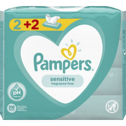 Pampers - Sensitive fragrance free baby wipes Μωρομάντηλα για το ευαίσθητο δερματάκι του μωρού - 4x52τμχ (2&2 Δώρο)