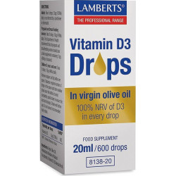Lamberts - Vitamin D3 drops in virgin olive oil Συμπλήρωμα διατροφής βιταμίνης D3 - 20ml (600 drops)