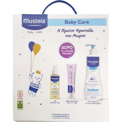 Mustela - Baby care Gentle cleansing gel Απαλό αφροντούς για σώμα & μαλλιά - 500ml & Vitamin barrier cream Κρέμα αλλαγής πάνας - 50ml & Baby oil Λάδι για μασάζ - 100ml & Δώρο Νεσεσέρ