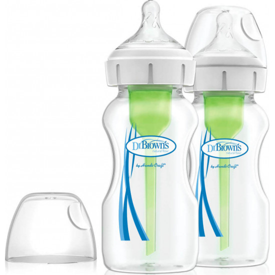 Dr. Brown's - Natural flow options+ anti-colic bottle glass wide neck Γυάλινα μπιμπερό με φαρδύ λαιμό κατά των κολικών - 2x270ml