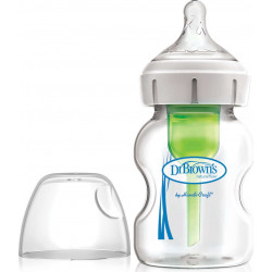 Dr. Brown's - Natural flow options+ glass wide neck Γυάλινο μπιμπερό με φαρδύ λαιμό & θηλή σιλικόνης - 150ml