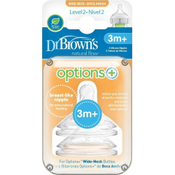 Dr. Brown's - Natural flow options+ breast-like nipple wide neck silicone 3m+ Θηλές σιλικόνης για μπιμπερό με φαρδύ λαιμό επίπεδο 2 από 3 μηνών - 2τμχ