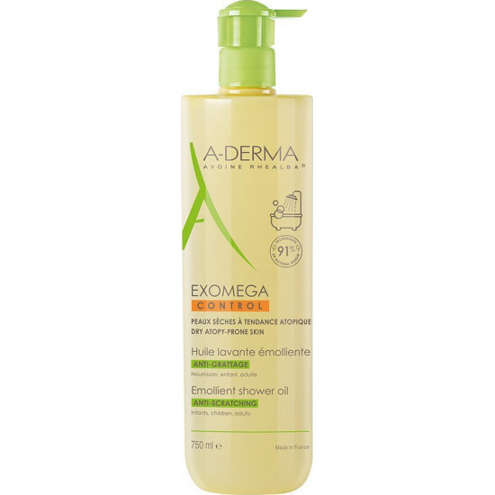 A-Derma - Exomega control emollient shower oil anti-scratching Καθαρισμός για ξηρό δέρμα ή για δέρμα με τάση ατοπίας - 750ml