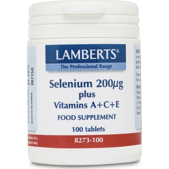 Lamberts - Selenium 200mg plus Vitamins A+C+E Συμπλήρωμα διατροφής σεληνίου και Βιταμινών A,C&E - 100tabs