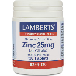 Lamberts - Zinc 25mg (Citrate) Συμπλήρωμα διατροφής με κιτρικό ψευδάργυρο - 120tabs