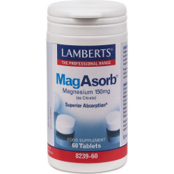Lamberts - MagAsorb 150mg Συμπλήρωμα διατροφής κιτρικού μαγνησίου για τη σωστή λειτουργία των μυών & του νευρικού συστήματος - 60tabs
