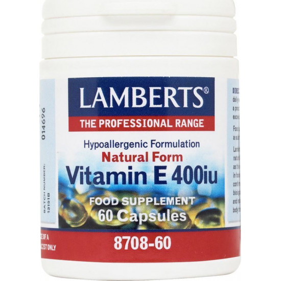 Lamberts - Vitamin E 400iu natural form Συμπλήρωμα διατροφής με φυσική Βιταμίνη Ε - 60tabs