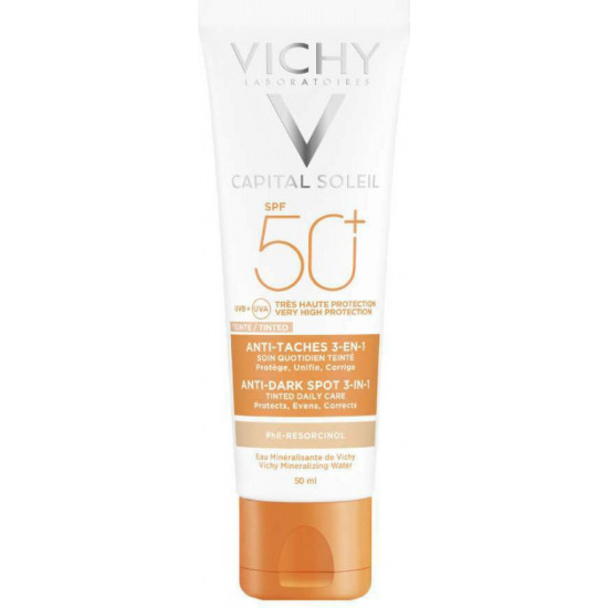 Vichy - Capital soleil anti-dark spot tinted 3 in 1 SPF50 Αντηλιακή κρέμα προσώπου με χρώμα μη λιπαρής υφής κατά των κηλίδων - 50ml