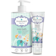 Pharmasept - Baby mild bath Βρεφικό αφρόλουτρο για σώμα & μαλλιά - 1lt & Baby liquid powder Κρέμα σώματος με φυσική πούδρα - 150ml