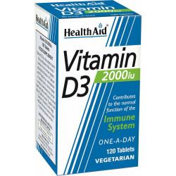 Health Aid - Vitamin D3 2000iu Συμπλήρωμα διατροφής με Βιταμίνη D3 για τη φυσιολογική λειτουργία του ανοσοποιητικού - 120tabs