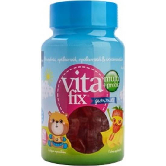 Intermed - Vitafix multi & probio gummies Συμπλήρωμα διατροφής με βιταμίνες, ιχνοστοιχεία & προβιοτικά με γεύση φράουλα - 60 ζελεδάκια