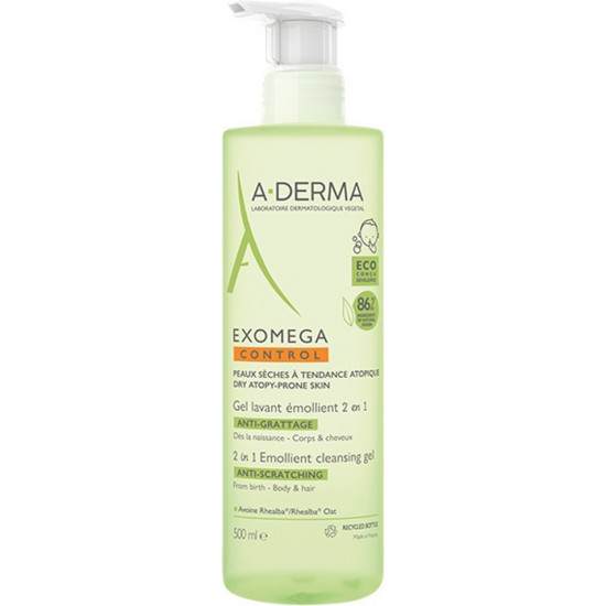 A-Derma - Exomega Control Gel Lavant Emollient 2in1 Τζελ Καθαρισμού Για Ατοπικό Δέρμα Για Μαλλιά & Σώμα - 500ml