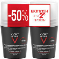 Vichy - Homme Deodorant Anti-Transpirant Roll-On 72h Ανδρικό Αποσμητικό κατά της Έντονης Εφίδρωσης - 2x50ml