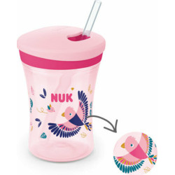 NUK - Ποτηράκι Πλαστικό 12m+ Action Cup Με Καλαμάκι Ροζ Χρώμα - 230ml