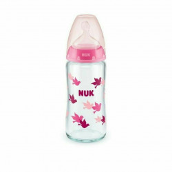 Nuk - Γυάλινο Μπιμπερό First Choice Plus Temperature Control Κατά των Κολικών με Θηλή Σιλικόνης για 0-6 μηνών Pink Birds - 240ml