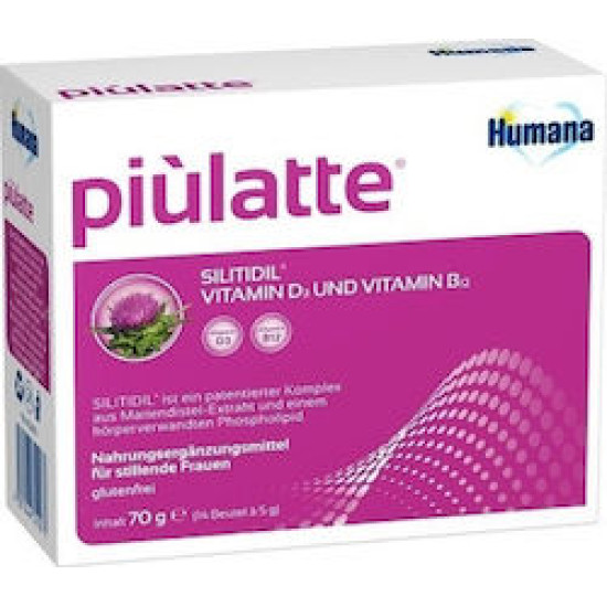 Humana - Piulatte Συμπλήρωμα Διατροφής για Θηλάζουσες Μητέρες με Βιταμίνες B12, D3 και Silitidil - 14 Φακελίσκοι x 5gr
