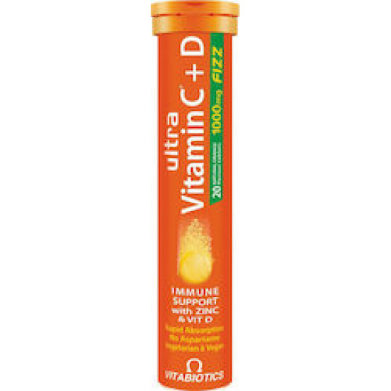 Vitabiotics - Ultra Vitamin C+D & Zinc Βιταμίνη C+D & Ψευδάργυρος σε Ένα Δισκίο 1000mg C/400 IU D3 - 20tabs