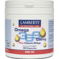 Lamberts - Omega 3 6 9 1200mg Plus Vitamin D3 5μg Ιχθυέλαιο, Έλαιο Βοράγου & Ελαιόλαδου 1200mg - 120 κάψουλες