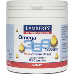 Lamberts - Omega 3 6 9 1200mg Plus Vitamin D3 5μg Ιχθυέλαιο, Έλαιο Βοράγου & Ελαιόλαδου 1200mg - 120 κάψουλες