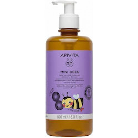 Apivita - Mini Bees Gentle Kids Shampoo Blueberry & Honey, Απαλό Σαμπουάν για Παιδιά Μύρτιλο & Μέλι - 500ml