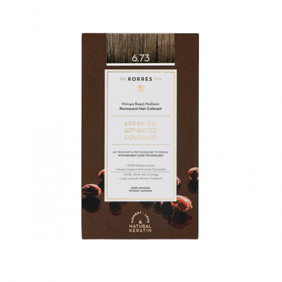 Korres - Argan Oil Advanced Colorant No. 6.73 Βαφή Μαλλιών Χρυσό Κακάο - 50ml