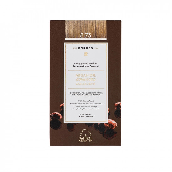 Korres - Argan Oil Advanced Colorant No. 8.73 Βαφή Μαλλιών Χρυσή Καραμέλα - 50ml