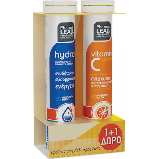 Pharmalead - Hydro+ Ηλεκτρολύτες με Βιταμίνες & Μέταλλα - 20 αναβράζοντα δισκία & Δώρο Βιταμίνη C 1000mg - 20 αναβράζοντα δισκία Πορτοκάλι