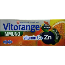 Uni-Pharma - Vitorange Immuno Vitamin C + Zn Βιταμίνης C και Ψευδάργυρο ενισχύει το ανοσοποιητικό - 30 μασώμενες ταμπλέτες
