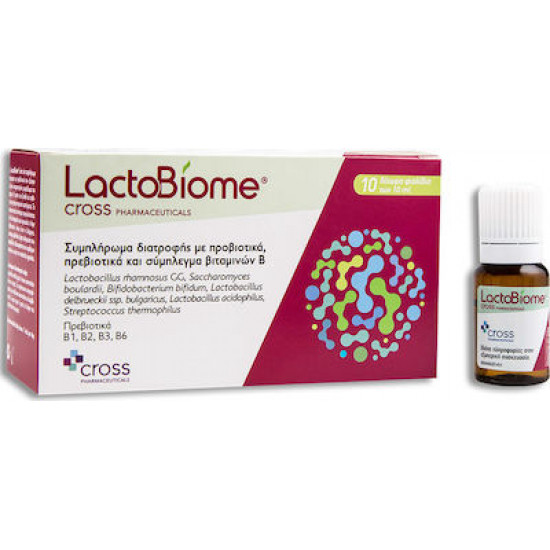 Cross Pharmaceuticals - LactoBiome Συμπλήρωμα προβιοτικών πρεβιοτικών & βιταμινών Β σε φιαλίδια - 10x10ml