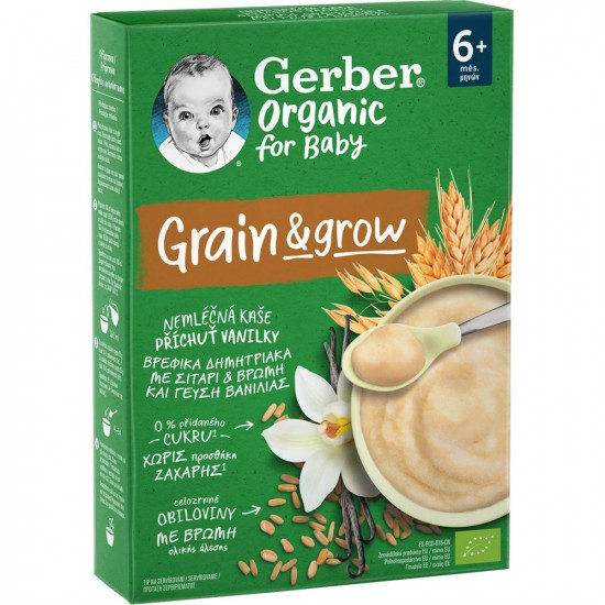 Nestle - Gerber Organic for Baby Grain & Grow Δημητριακά με Γεύση Βανίλια Χωρίς Ζάχαρη για 6+ μηνών - 200gr