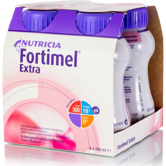 Nutricia - Fortimel Extra Υπερπρωτεϊνικό Ρόφημα με γεύση Φράουλα - 4x200ml