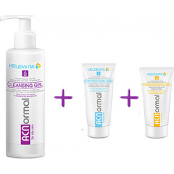 Helenvita - ACNormal My 3 Step Skin Care Routine Cleansing Gel - 200ml με Δώρο Rebalancing Emulsion - 30ml και Purifying Facial Mask - 30ml
