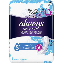 Always - Discreet for Sensitive Bladder Long Plus Σερβιέτες ακράτειας Long Plus - 8τεμ.