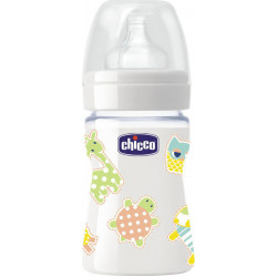 Chicco - Nature Glass Γυάλινο Mπιμπερό Θηλή Σιλικόνης με Χαρούμενα Σχέδια - 150ml