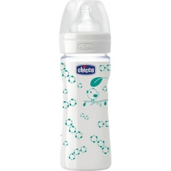 Chicco - Nature Glass Γυάλινο Mπιμπερό Θηλή Σιλικόνης (διάφορα σχέδια) - 240ml