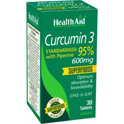 Health Aid - Curcumin 3 600mg Συμπλήρωμα διατροφής Κουρκουμίνης με Ππερίνη - 30 ταμπλέτες
