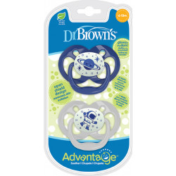 Dr. Brown's - Advantage glows in the dark 6-18m Πιπίλα νυχτός 6-18 μηνών (Μπλε) - 2τμχ