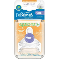 Dr. Brown's - Natural flow options+ breast-like nipple wide neck silicone 9m+ Θηλές σιλικόνης για μπιμπερό με φαρδύ λαιμό επίπεδο 4 από 9 μηνών - 2τμχ
